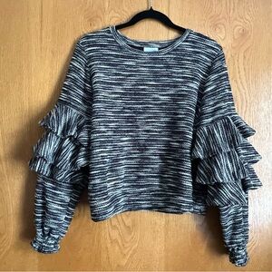 Miss Los Angeles size s gray white & black ruffle sleeves top